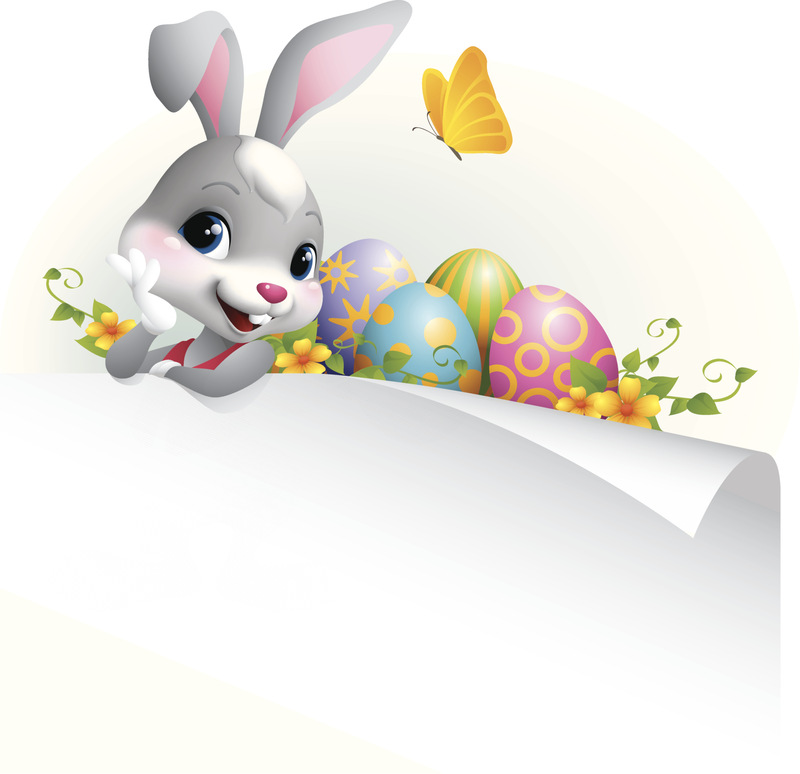 卡通兔子与花和复活节彩蛋图片下载