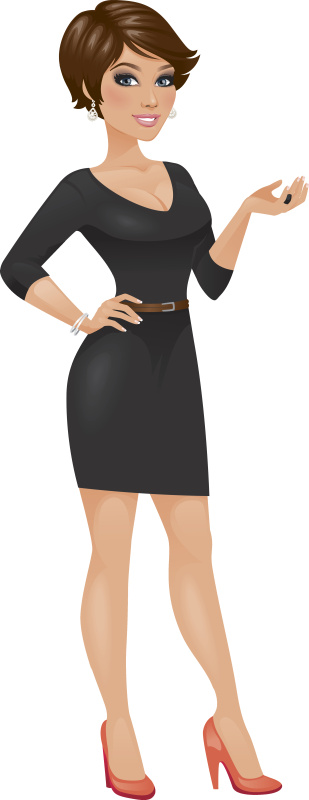 插图的棕色与短头发在黑色的连衣裙图片下载