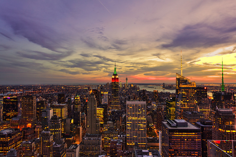 曼哈顿黄昏美景，纽约市图片下载