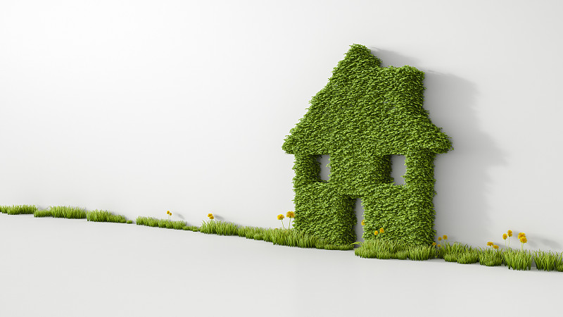 3D渲染，房子从墙上的草，复制空间图片下载