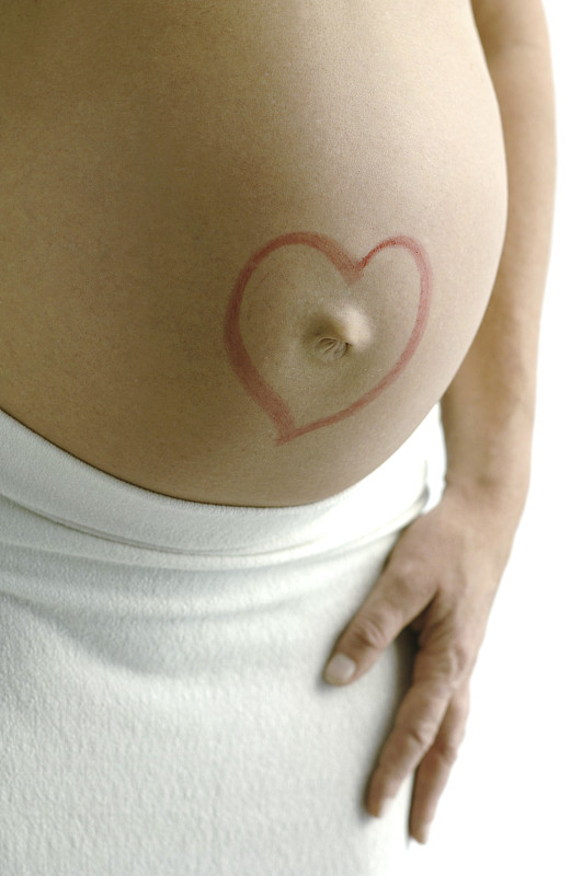 孕妇腹部有心脏，腹部中段，特写图片下载