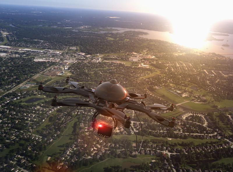 无人机飞越达拉斯城市景观，德克萨斯州，美国图片素材