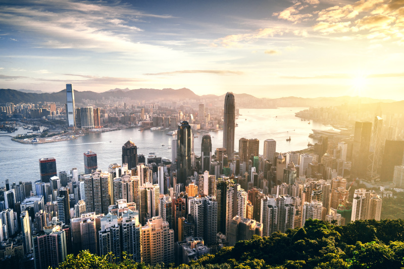 日出时的香港天际线图片下载