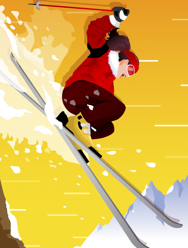 一个女人滑雪的低角度视角图片下载