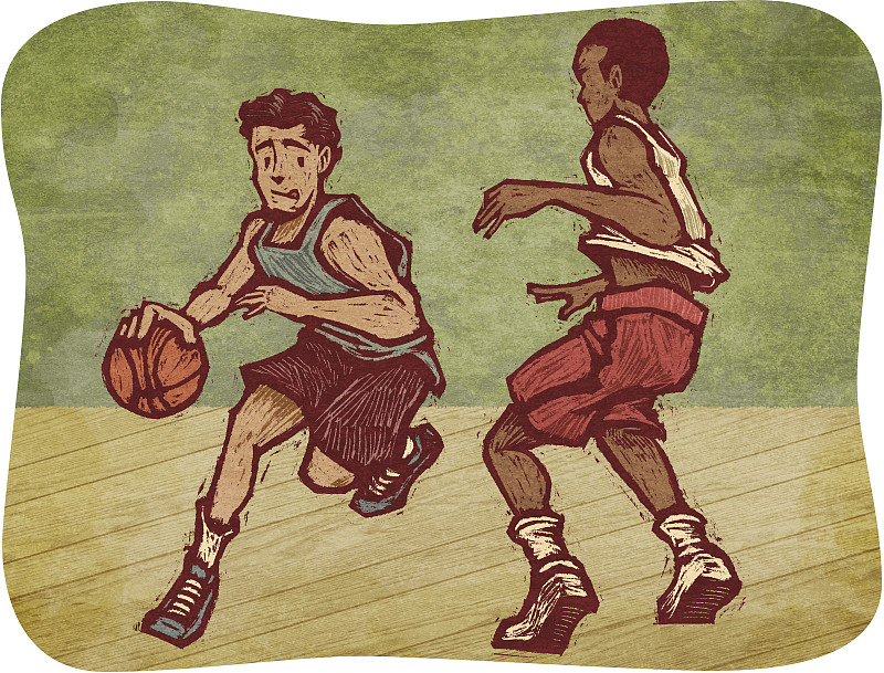 两个年轻人在打篮球图片素材