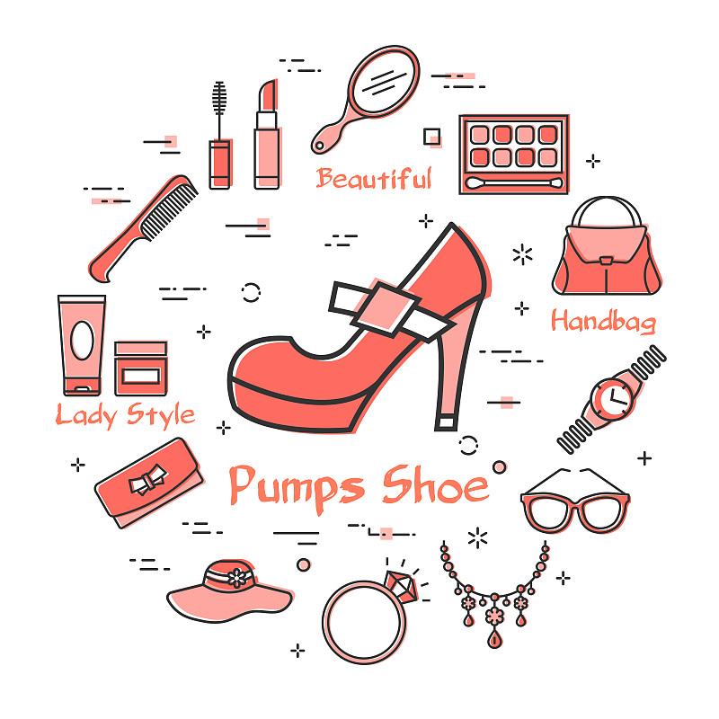 女性配件概念与红色高跟鞋图标图片下载