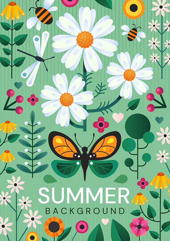 夏季海报设计与五颜六色的野花图片素材
