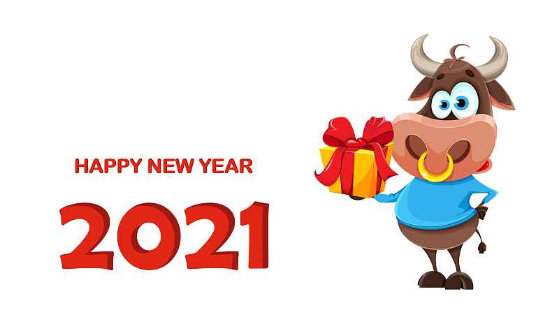 可爱的公牛，2021年中国新年的象征图片下载