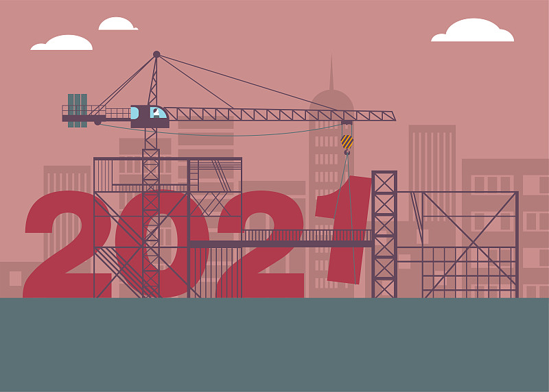 2021年新年元素设计，2021年施工现场正在施工中。图片下载