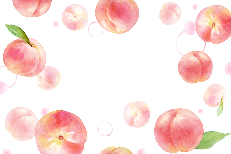 多汁的桃子和点背景。水彩插图。存在拷贝空间。图片下载