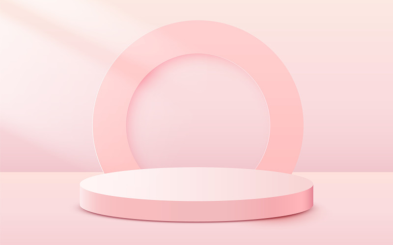 抽象的场景背景。粉红色背景上的圆柱形讲台。产品展示，模拟，展示化妆品，讲台，舞台底座或平台。图片下载