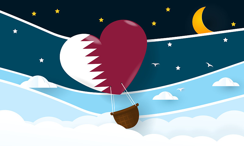 心脏气球与卡塔尔国旗图片下载