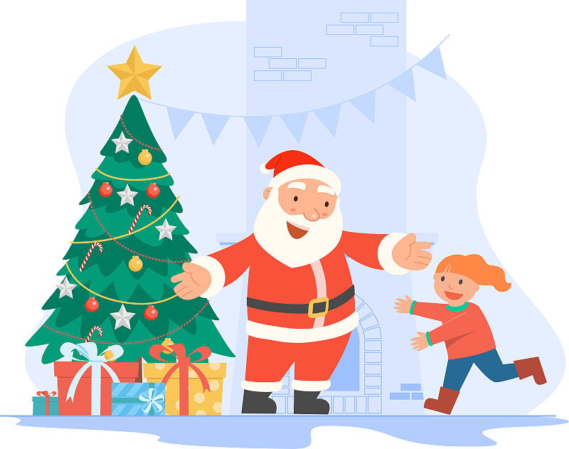 圣诞快乐与圣诞老人礼物矢量模板贺卡图片下载