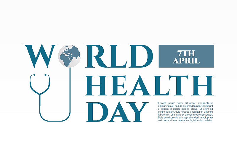 世界卫生日背景横幅海报，白色背景上有听诊器和地球。图片下载