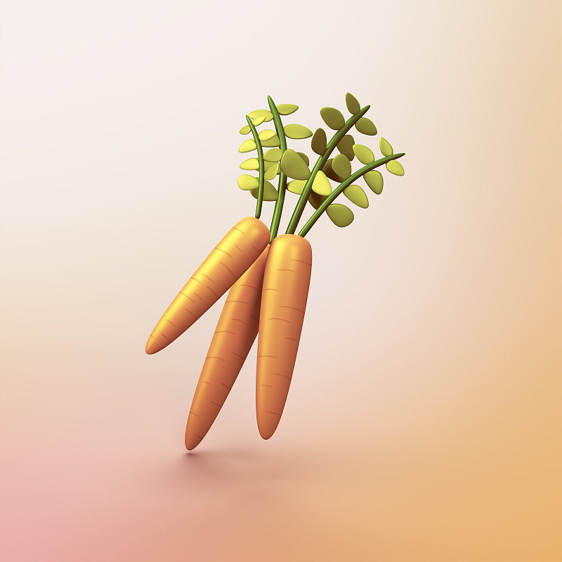 三块胡萝卜蔬菜-风格化的3d CGI图标对象摄影图片