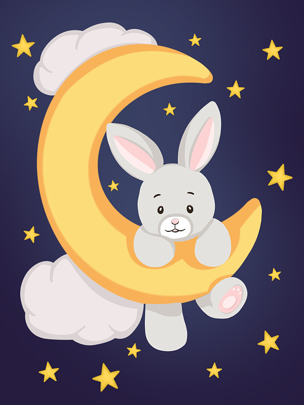 梦想兔子与月亮和星星在太空图片下载
