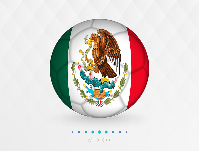 带有墨西哥国旗图案的足球，带有墨西哥国家队国旗的足球。图片下载
