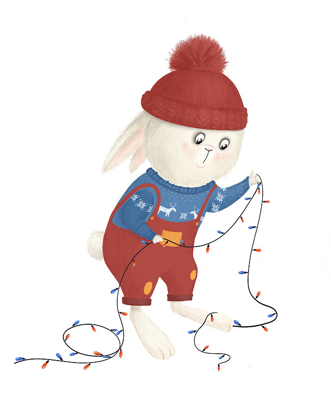 圣诞插画与可爱的兔子下载