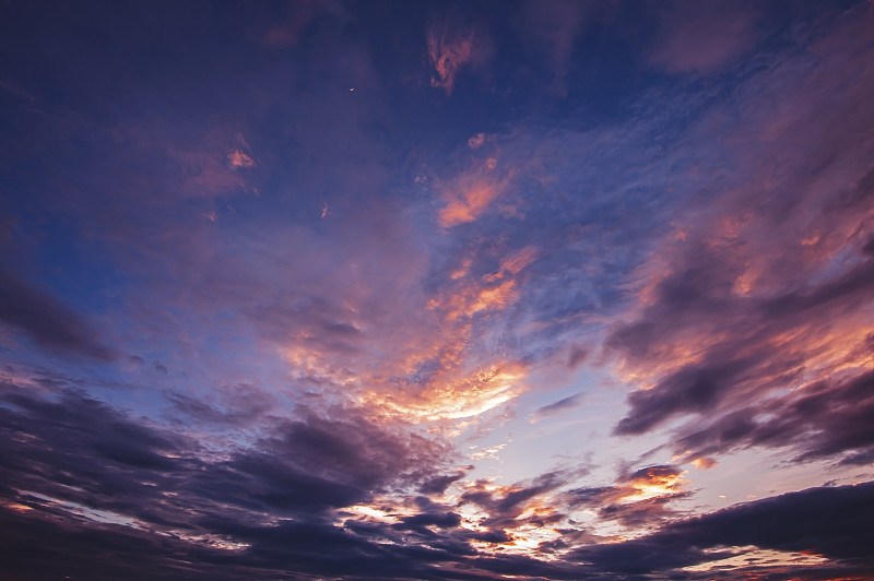 黄昏后的天空有五颜六色的云彩。图片下载