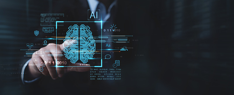 AI，机器学习概念，商务人士接触AI机器，大数据分析，网络连接背景，科学与人工智能技术，深度学习图片下载