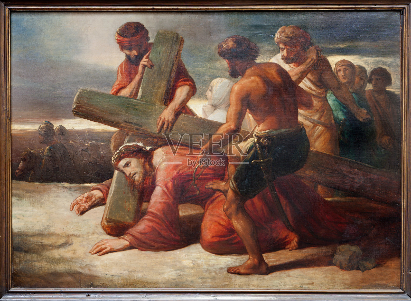 布鲁塞尔——耶稣第一次在十字架上跌倒。插画图片素材