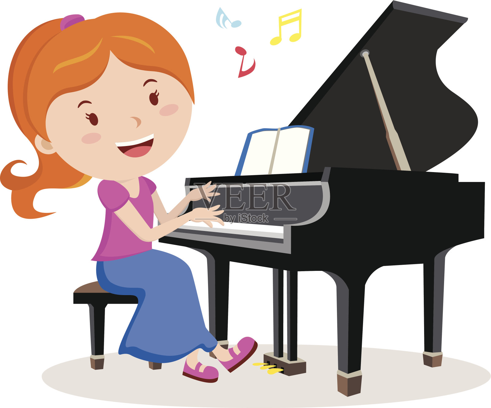 女孩弹钢琴。钢琴家。插画图片素材