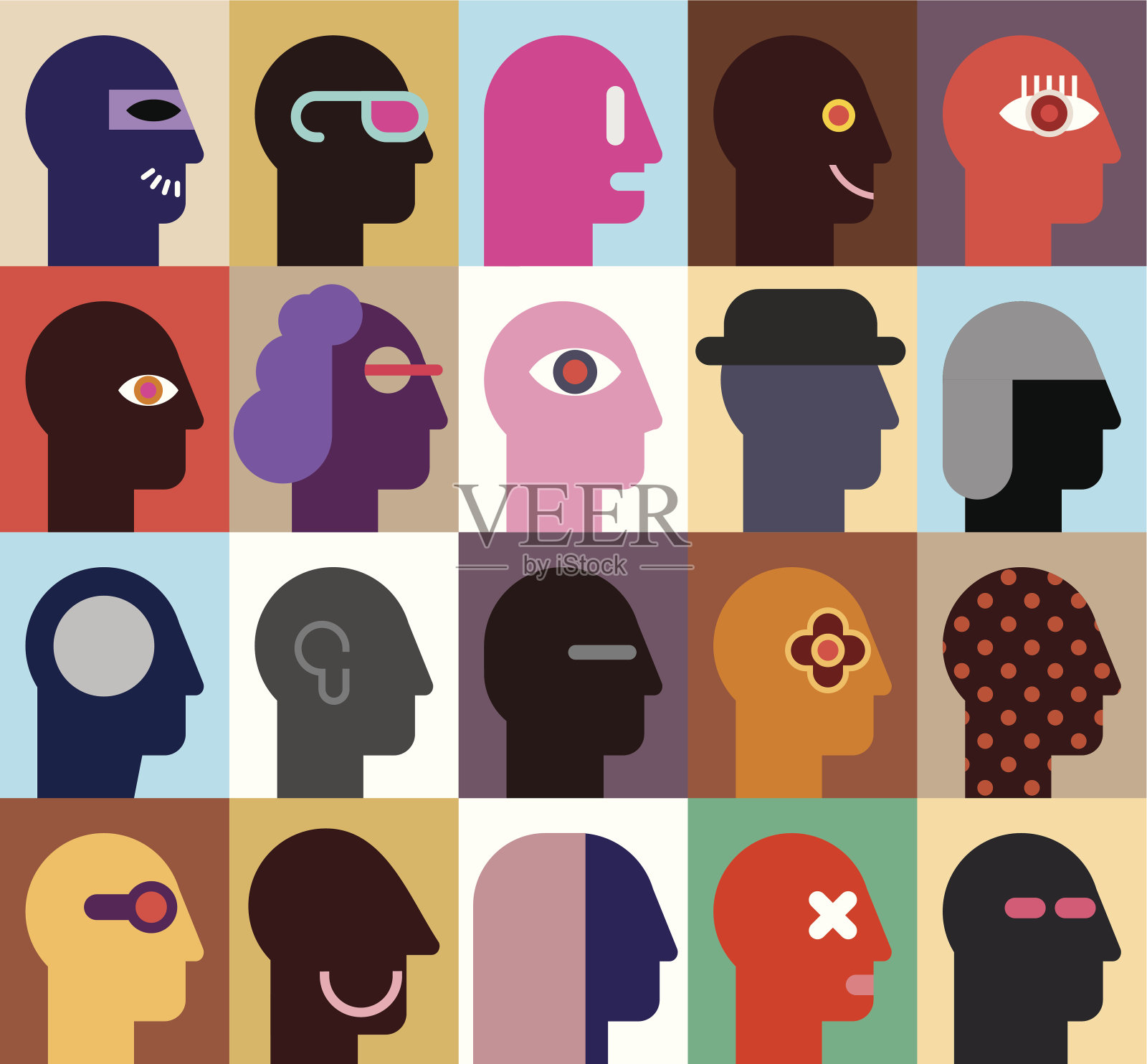 20个不同设计的人体头部矢量图形插画图片素材