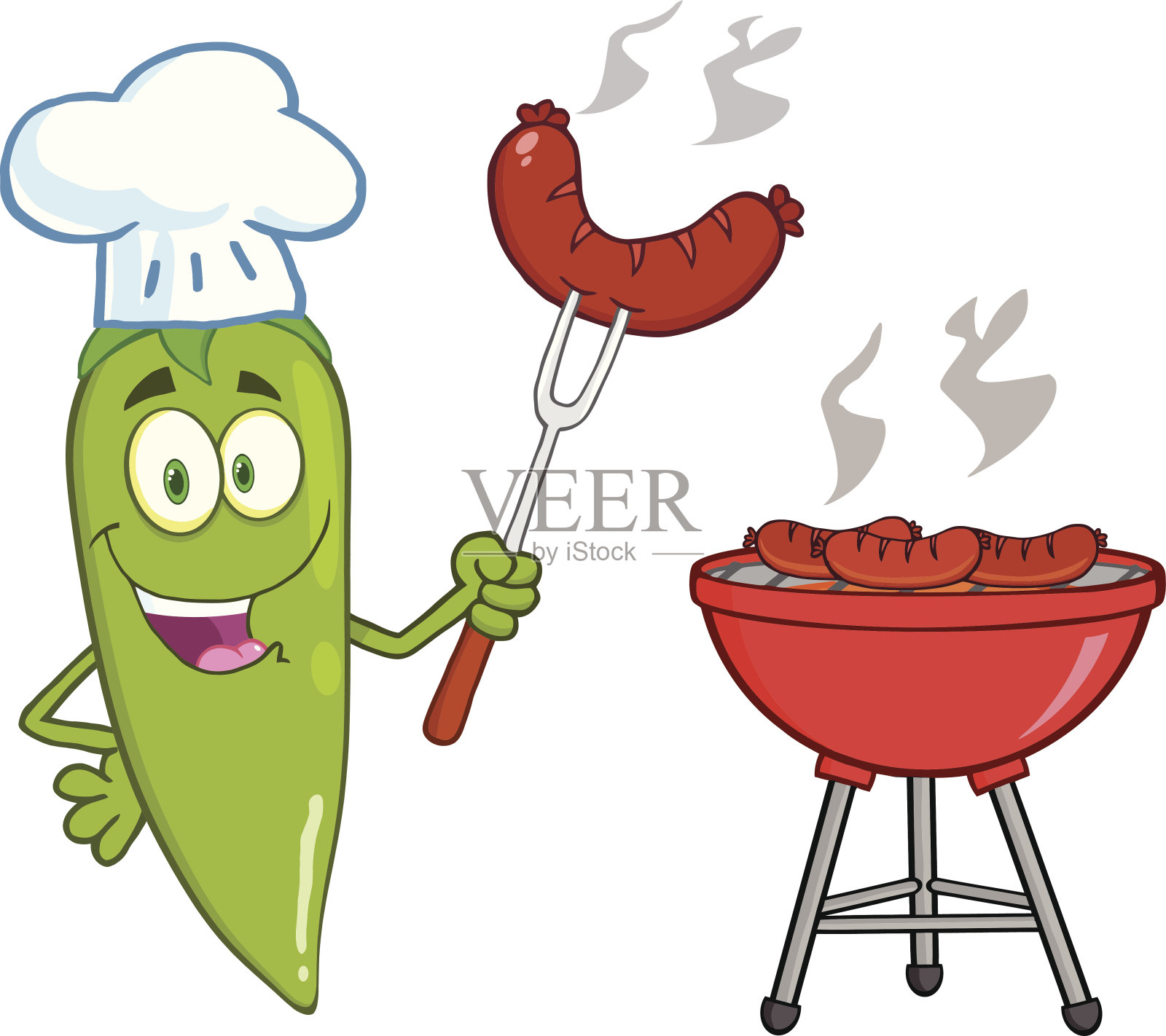 绿辣椒辣椒厨师与香肠叉子设计元素图片