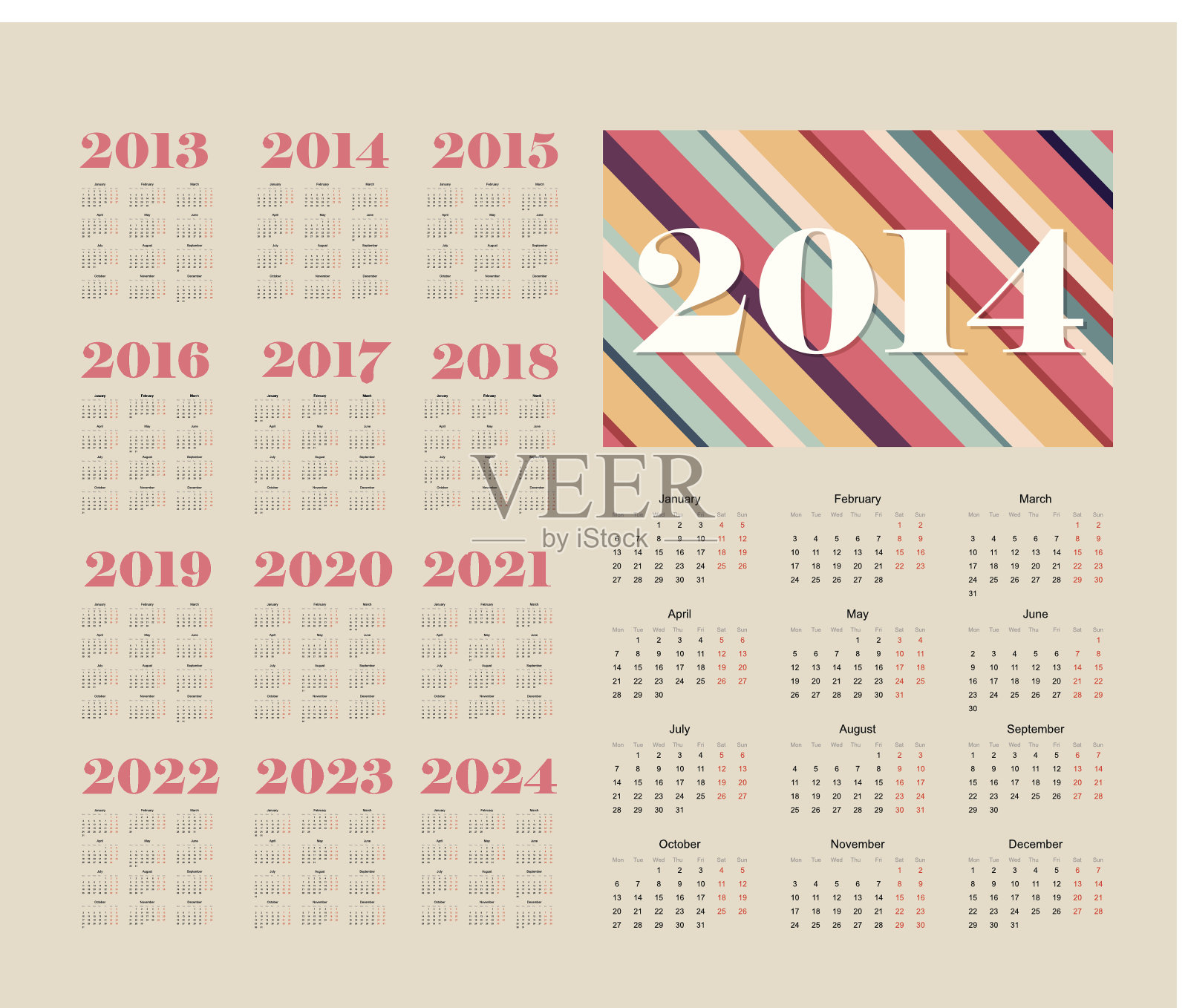柔和的2014年日历设计模板素材