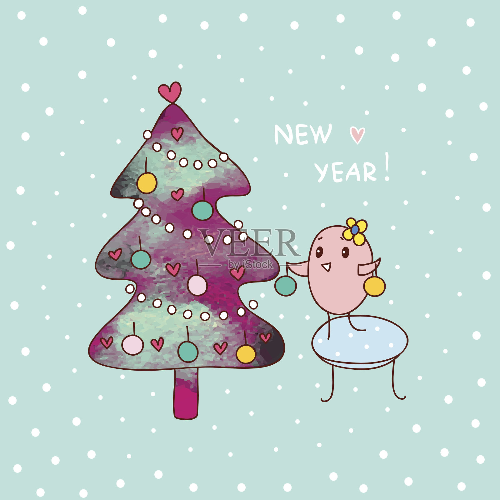 新年和鸟插画图片素材