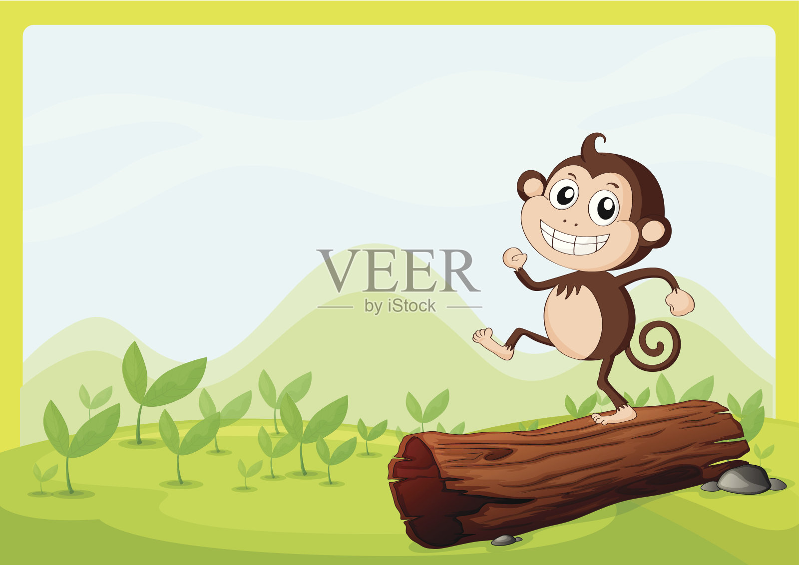 猴子在干木头上跳舞插画图片素材