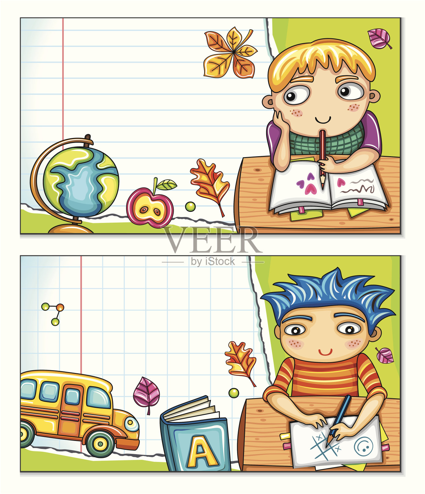 印有可爱孩子的学校横幅(第二部分)插画图片素材