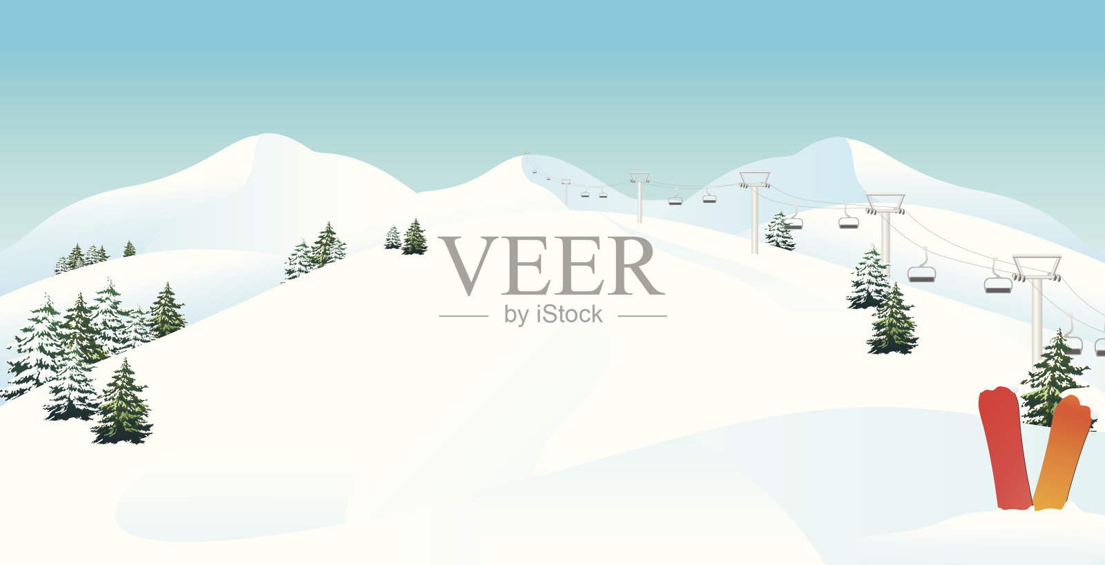 冬季高山滑雪场景插画图片素材