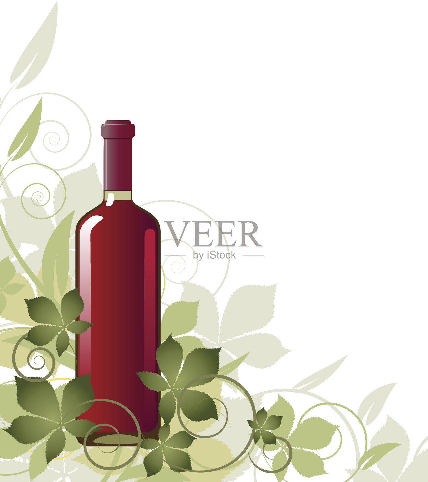 花香背景与一瓶葡萄酒插画图片素材