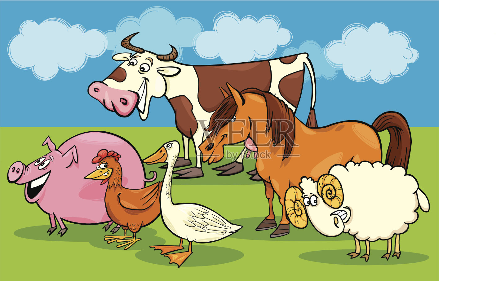 一群卡通农场动物插画图片素材
