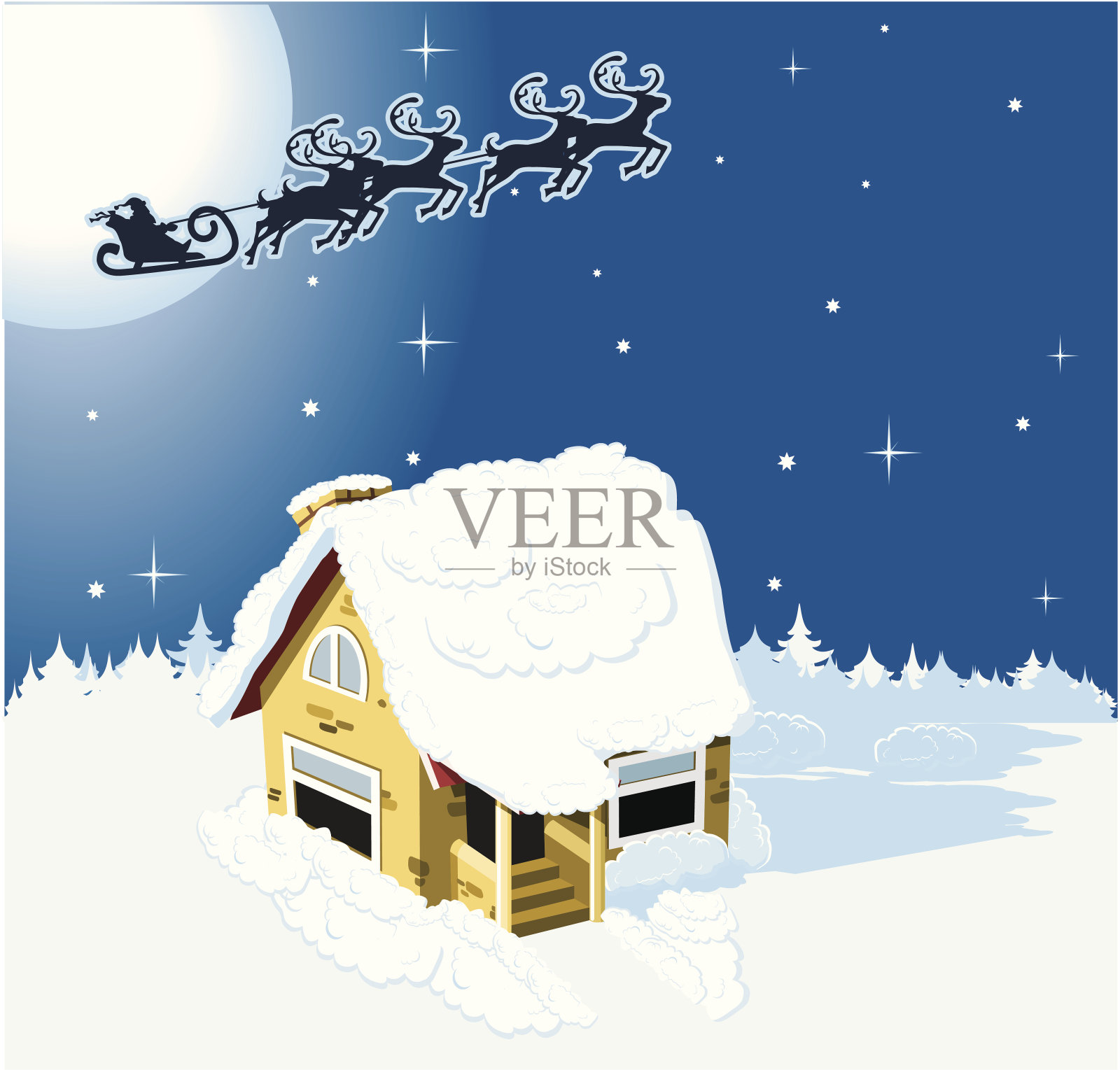 雪中的房子在圣诞节的背景插画图片素材