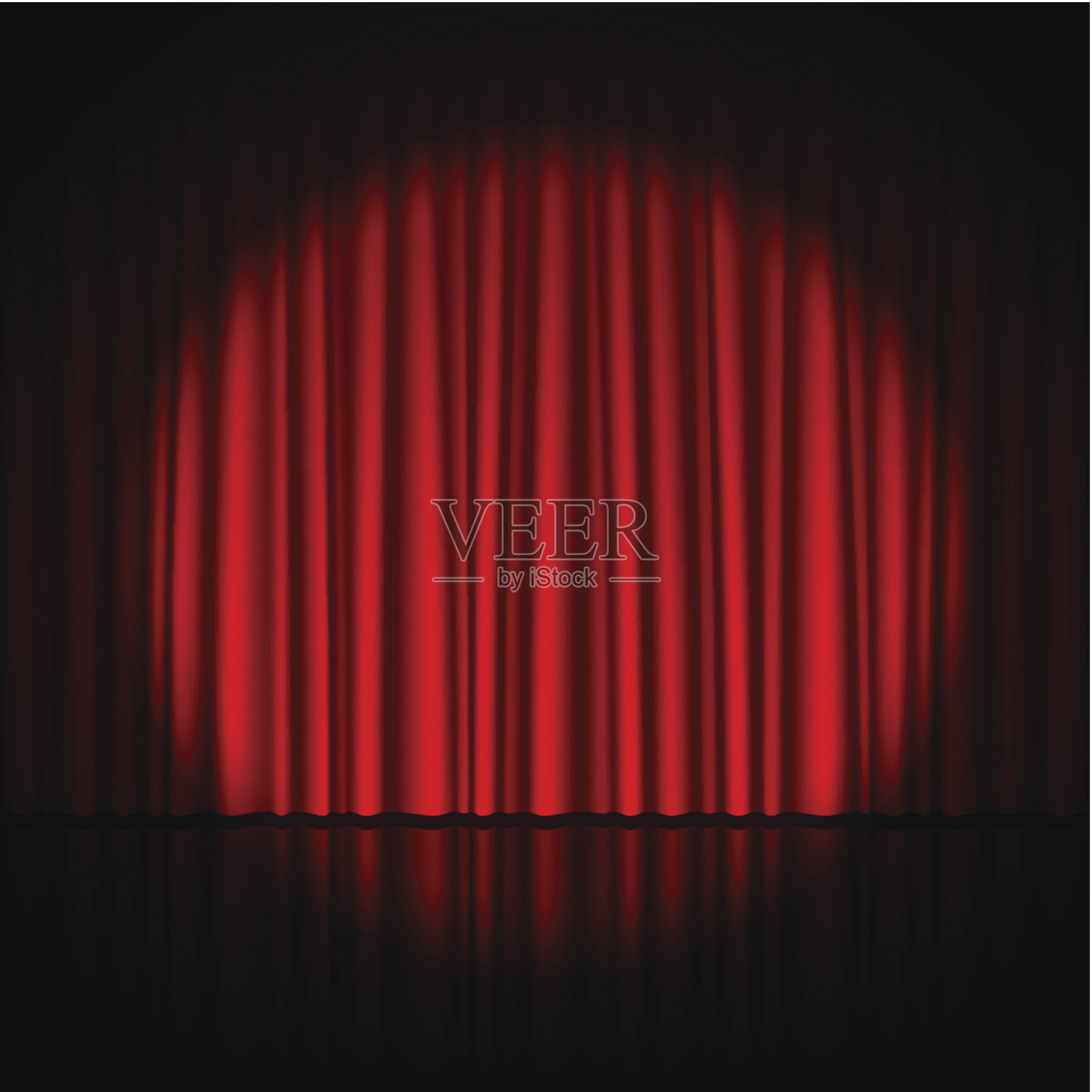 单一聚光灯照在褶皱的红色戏剧窗帘上插画图片素材