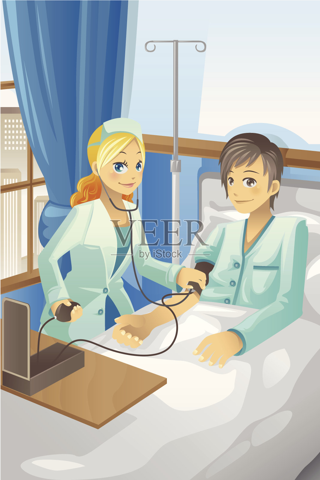 护士检查病人插画图片素材