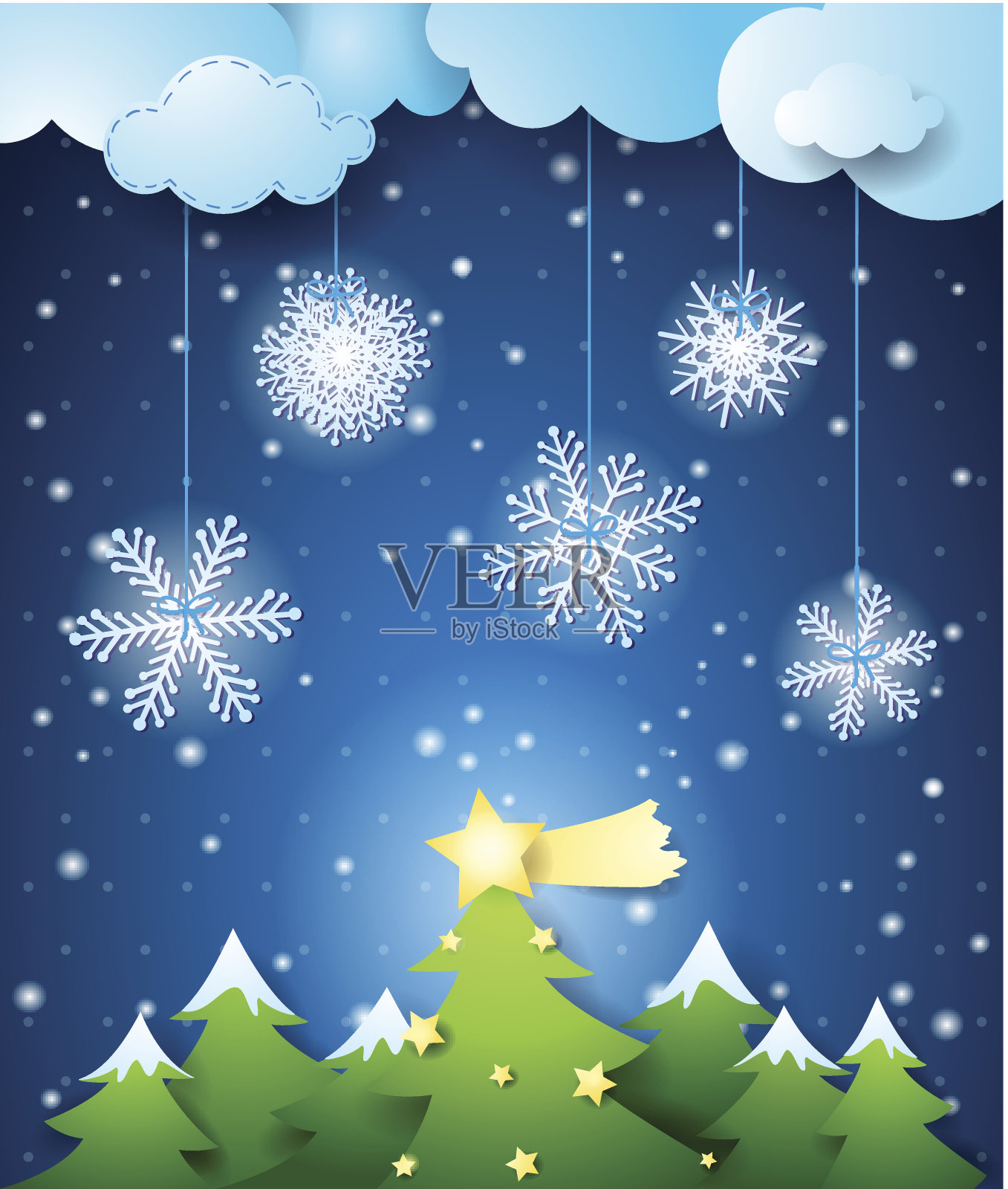 冬天的背景与圣诞树插画图片素材