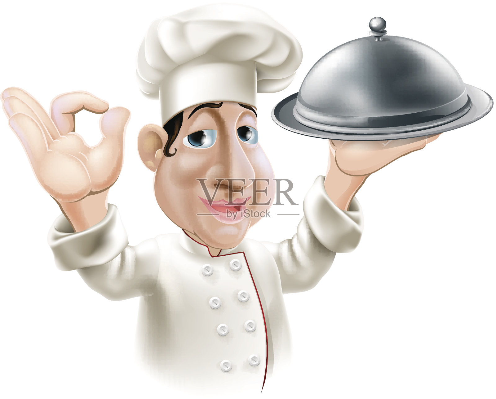 卡通厨师与服务托盘插画图片素材