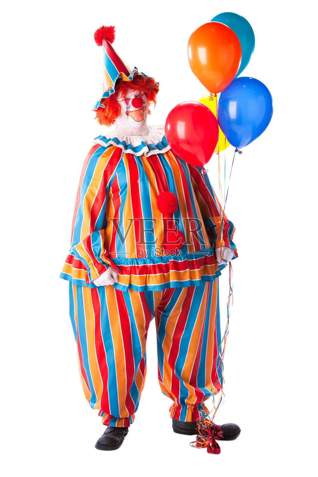 小丑:成年男性，全身拿着氦气球站着照片摄影图片