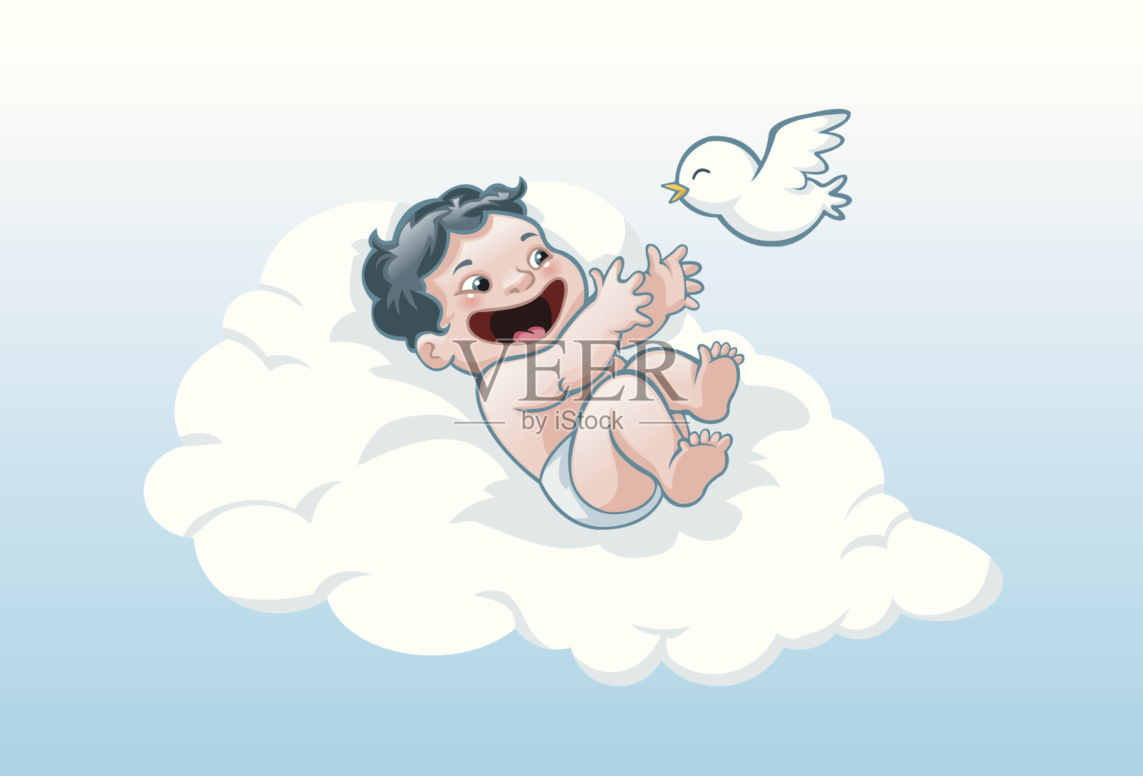 婴儿在云插画图片素材