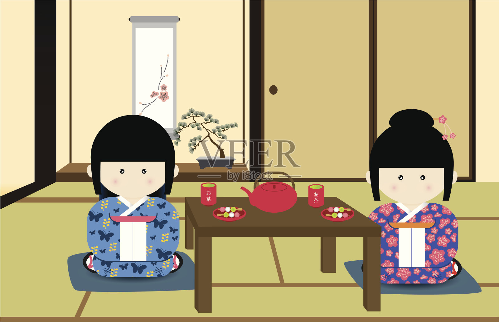 日本的下午茶时间插画图片素材