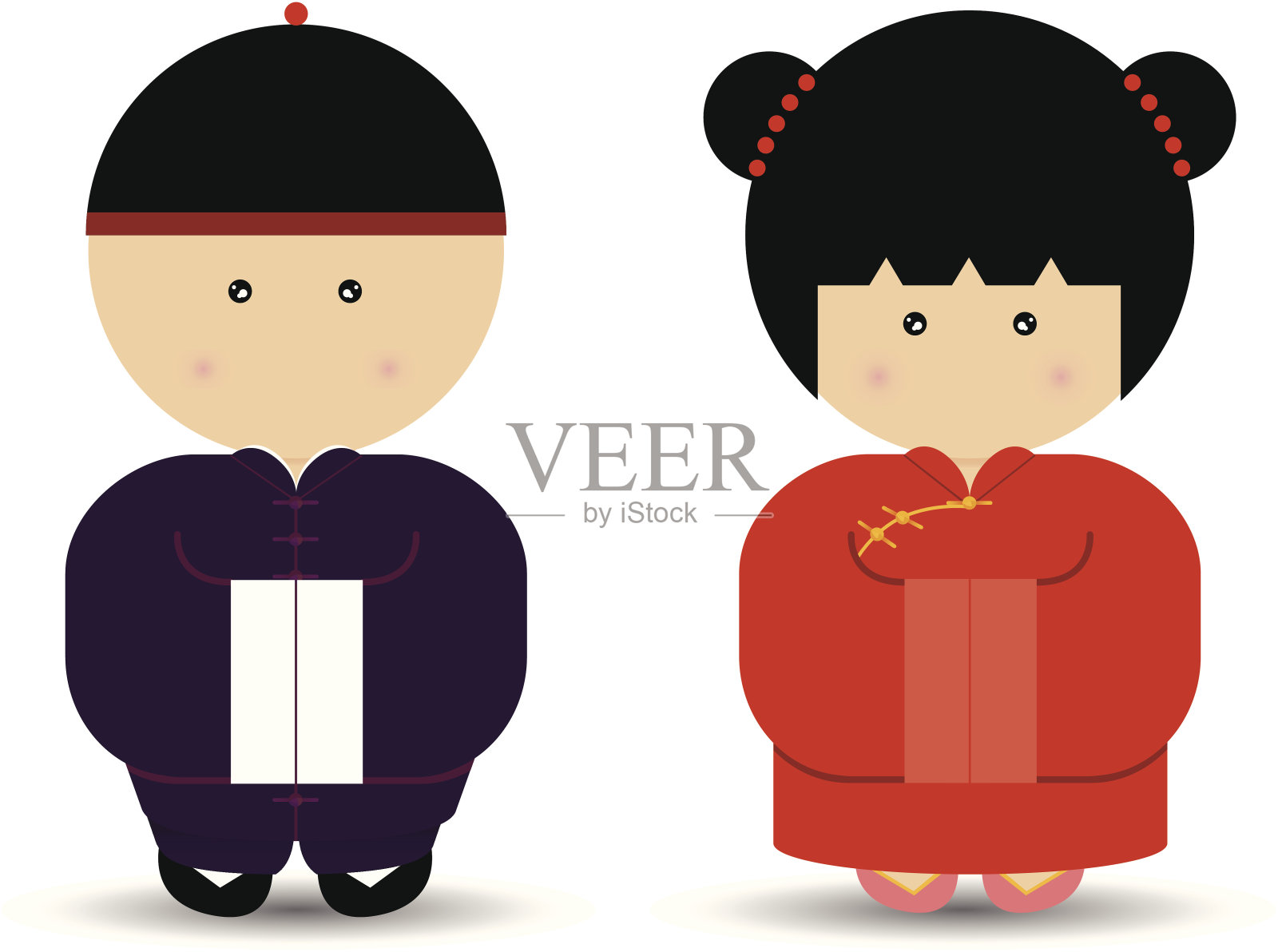 中国男孩和女孩插画图片素材