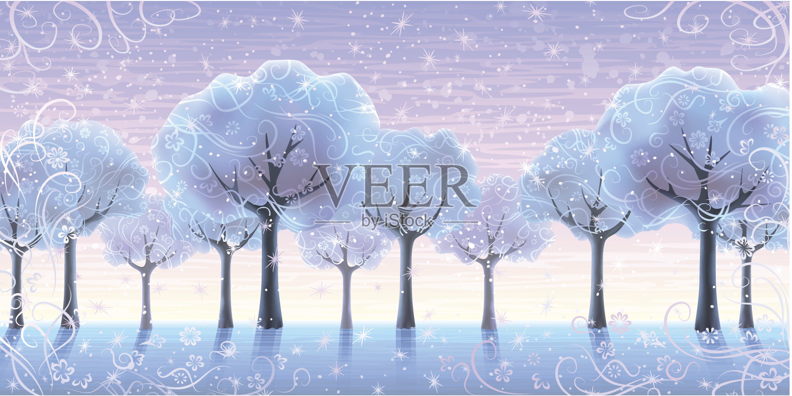 童话般的冬天的树插画图片素材