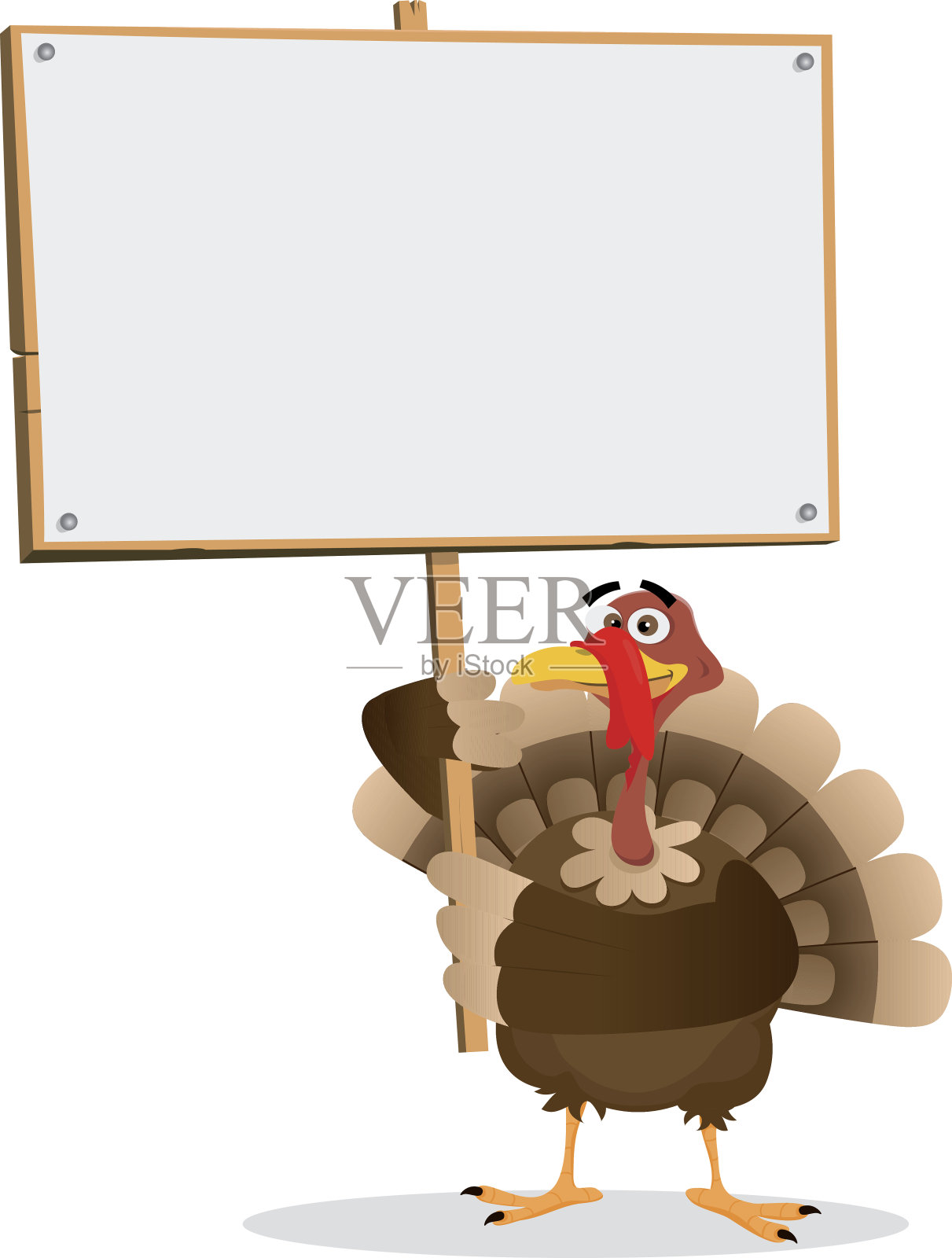 火鸡举着空白的感恩节标志插画图片素材