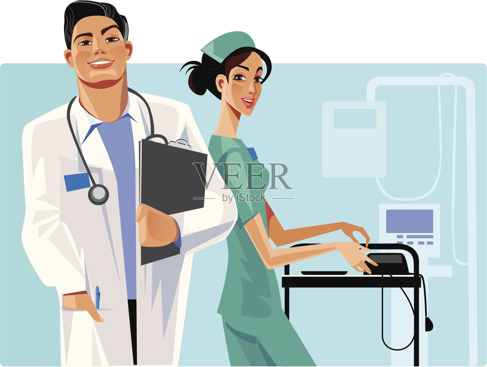 卫生保健工作者，医生和护士插画图片素材