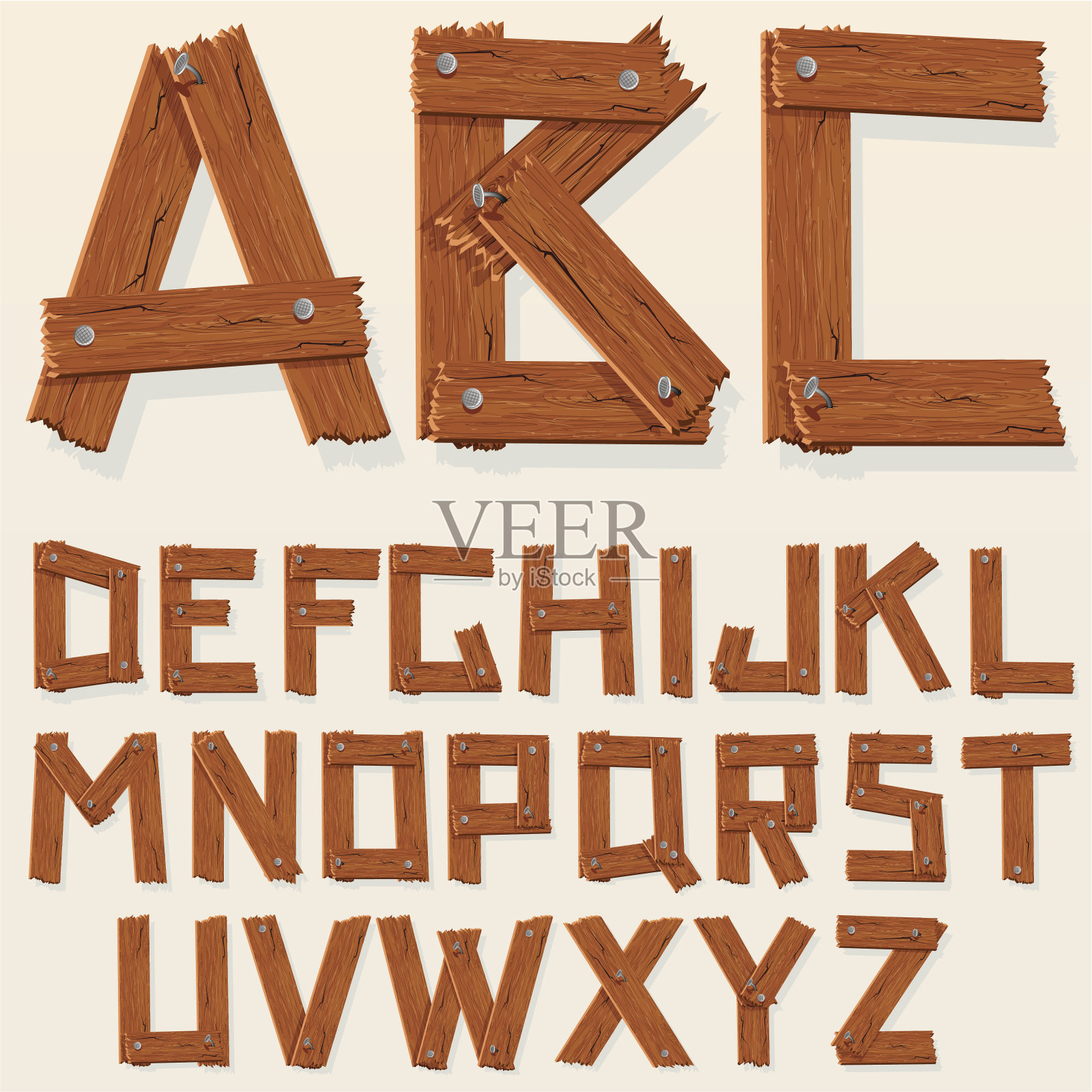 乡村木制字母表插画图片素材