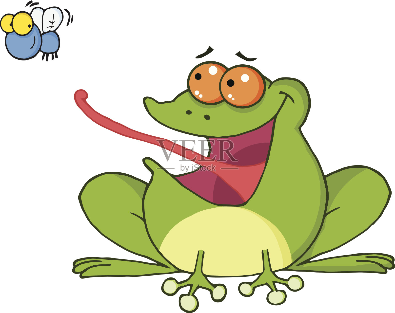 快乐青蛙捉苍蝇插画图片素材