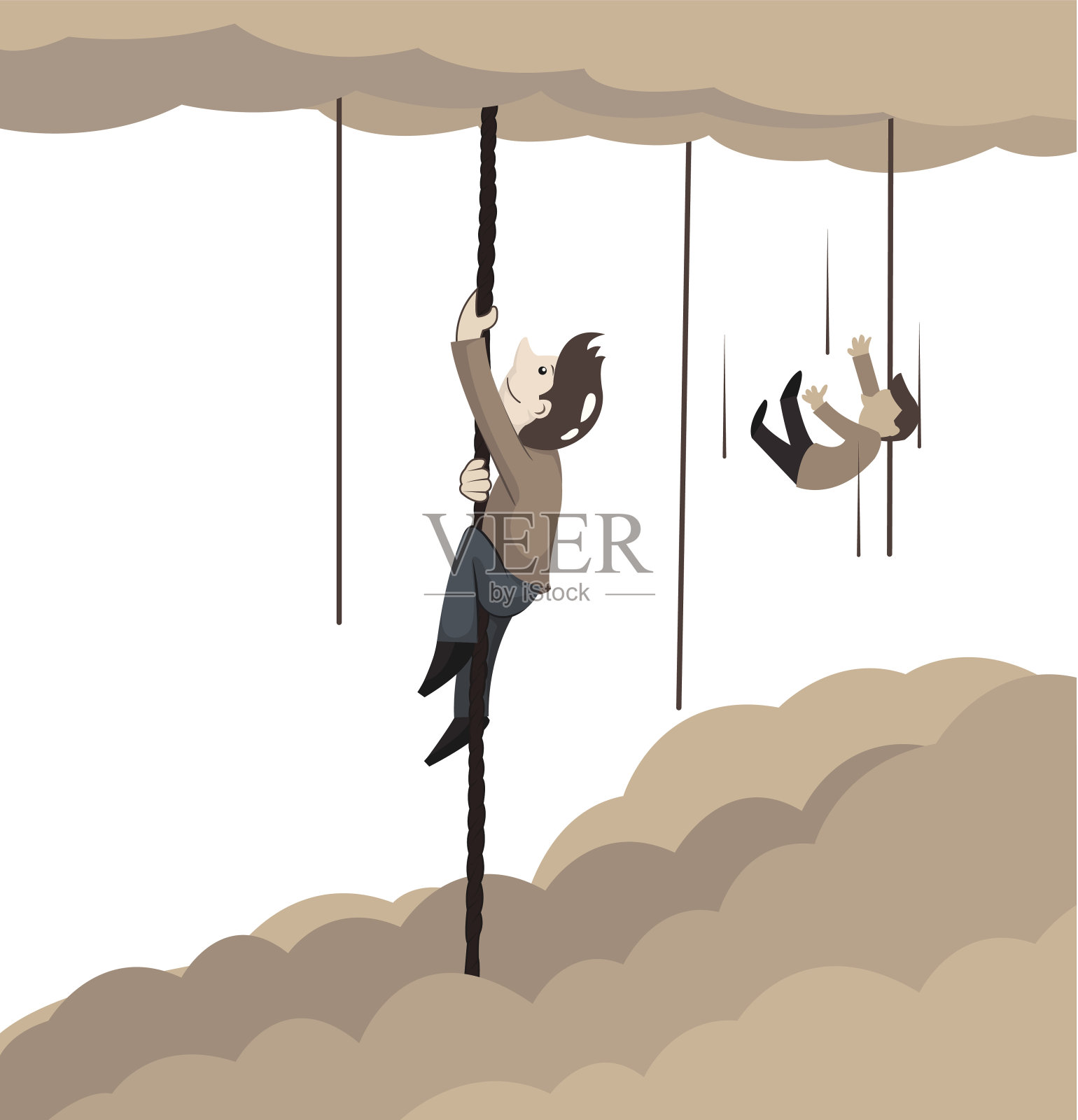 人攀绳向天的概念插画图片素材